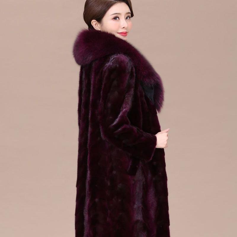

Осенне-зимнее новое женское пальто из искусственного меха норки с воротником из искусственного лисьего меха, длинное пальто из искусственной норки, для среднего и пожилого возраста 2XL 120-65kg фиолетовый