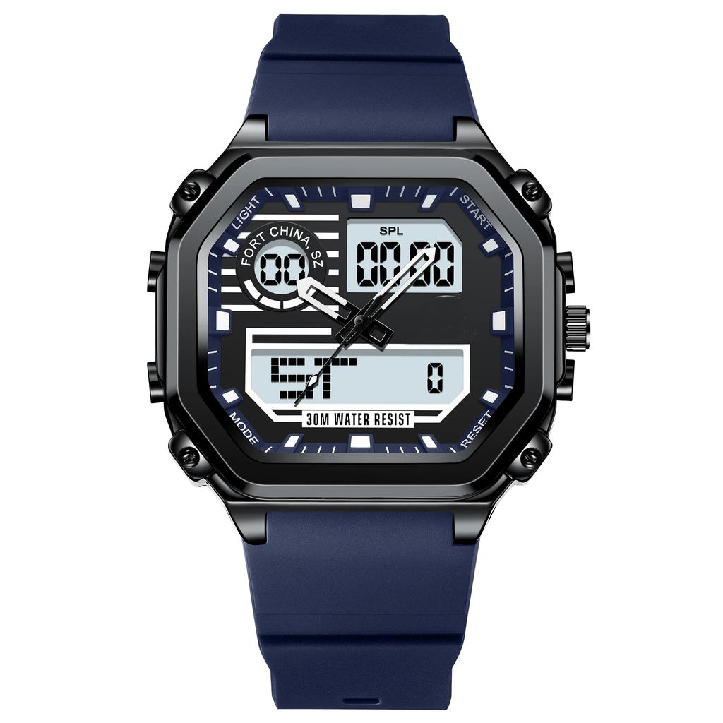Sports Square Men Watch Waterproof LED Luminous Week Date  Wristwatch Silicone Strap Electronic Quartz Watches