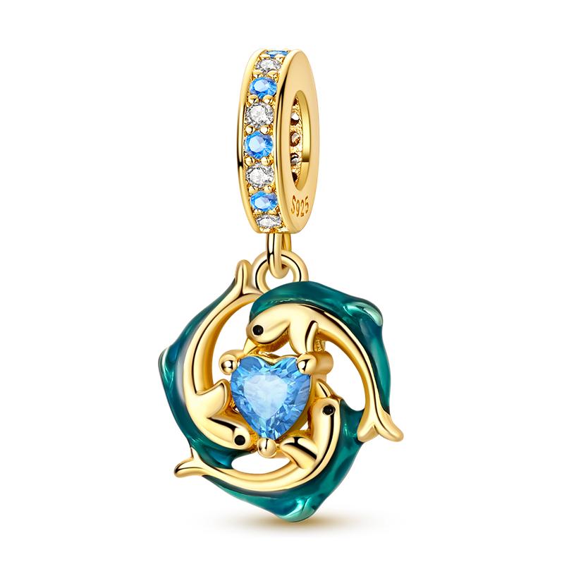 Golden Angel Virgin Mary Charms Bead 925 Silver Inlaid Zircon Puppy Pendants Fit Bracelet DIY Jewelry Gift
