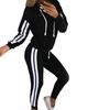 Fashion Women Casual Stripe Hooded Long Sleeve Pullove Sport Tops+Long Pants Set
