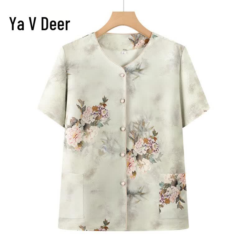 Yalu Women s Summer Short-Sleeve V-Neck Shirt 4XL