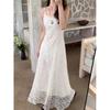 Embroidery suspender dress pure desire style women's summer temperament fashion waist thin chic long skirt tide