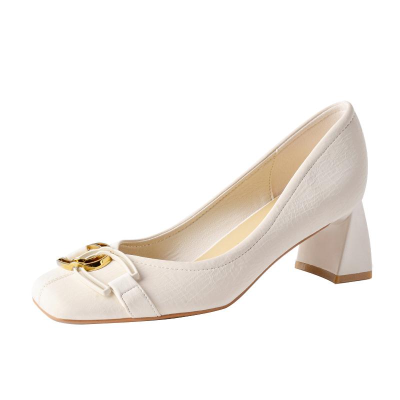 Sheepskin Square Head Thick Heel Shallow Mouth Single Shoes Small Fragrant Wind Evening Wind High Heels Retro Mary Jane Shoes