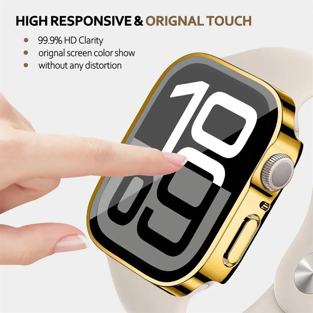 Glass+Case For Apple Watch 42mm 46mm 45mm 41mm 44mm 40mm Straight Edge Screen Protector Cover Case iWatch SE 3 6 7 8 9 10 11 7