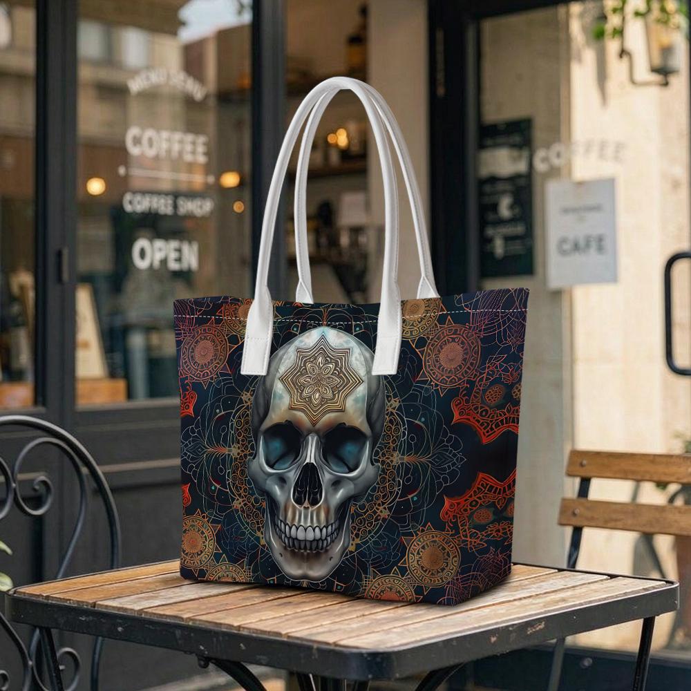 Gothic Skull Pattern Tote Bag Daily Use Shoulder Bag Fashion Carryall