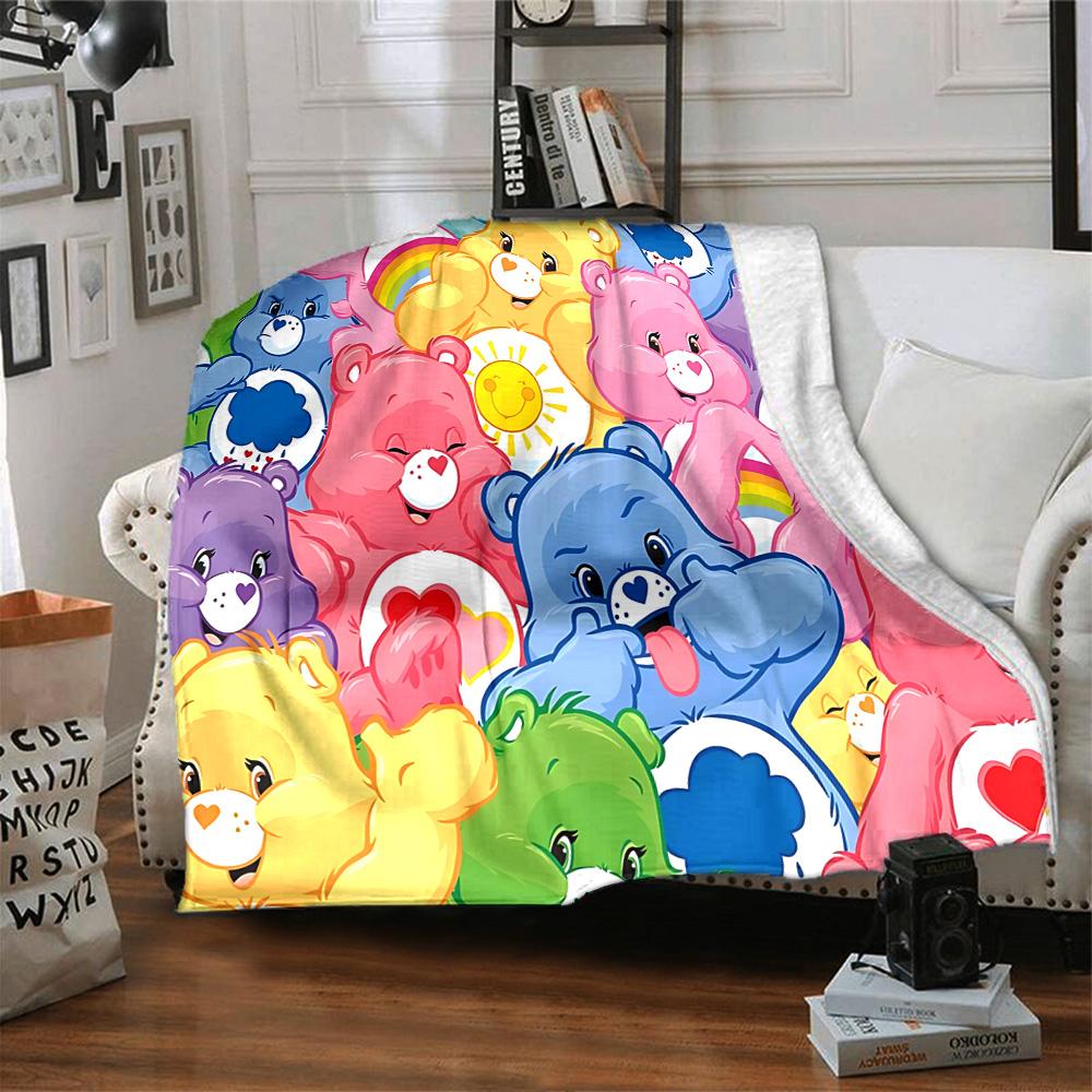 1pc Colorful Care Bears Collage flannel Blanket for Super Soft Cute Comfort Blanket for Travel Bedding Couch Sofa Blanket Y73036