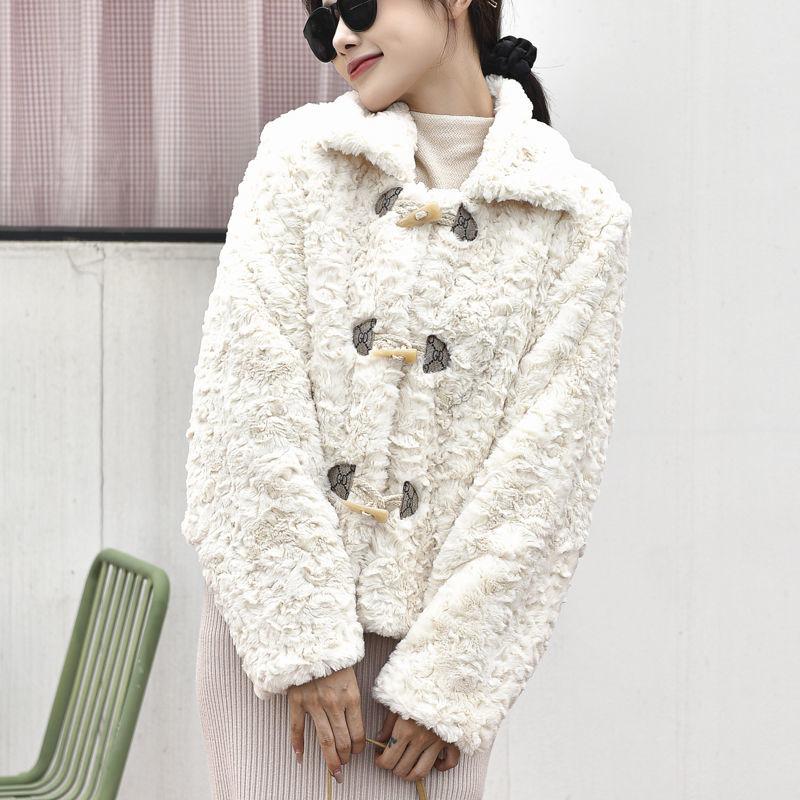 Moda de alta calidad Otoño Invierno nuevo estampado abrigo de felpa piel de oveja femenina esquilando una lana