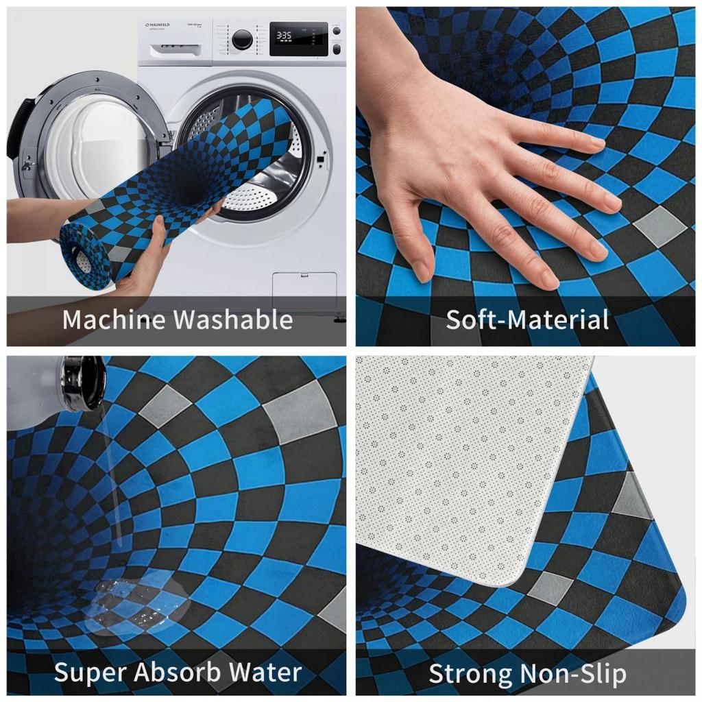 Grid Wormhole Geometric 3D Anti-slip Doormat Floor Mat Water oil proof Carpet Rug for Kitchen Entrance Home Bedroom Footpad Mats