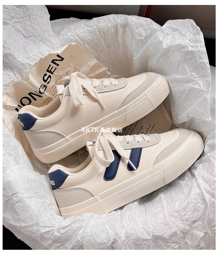 Dámské bílé tenisky Niche Design - Jaro & Podzim 2025 Plátěné sportovní boty na silné podrážce pro studentky a dívky, Všestranný styl