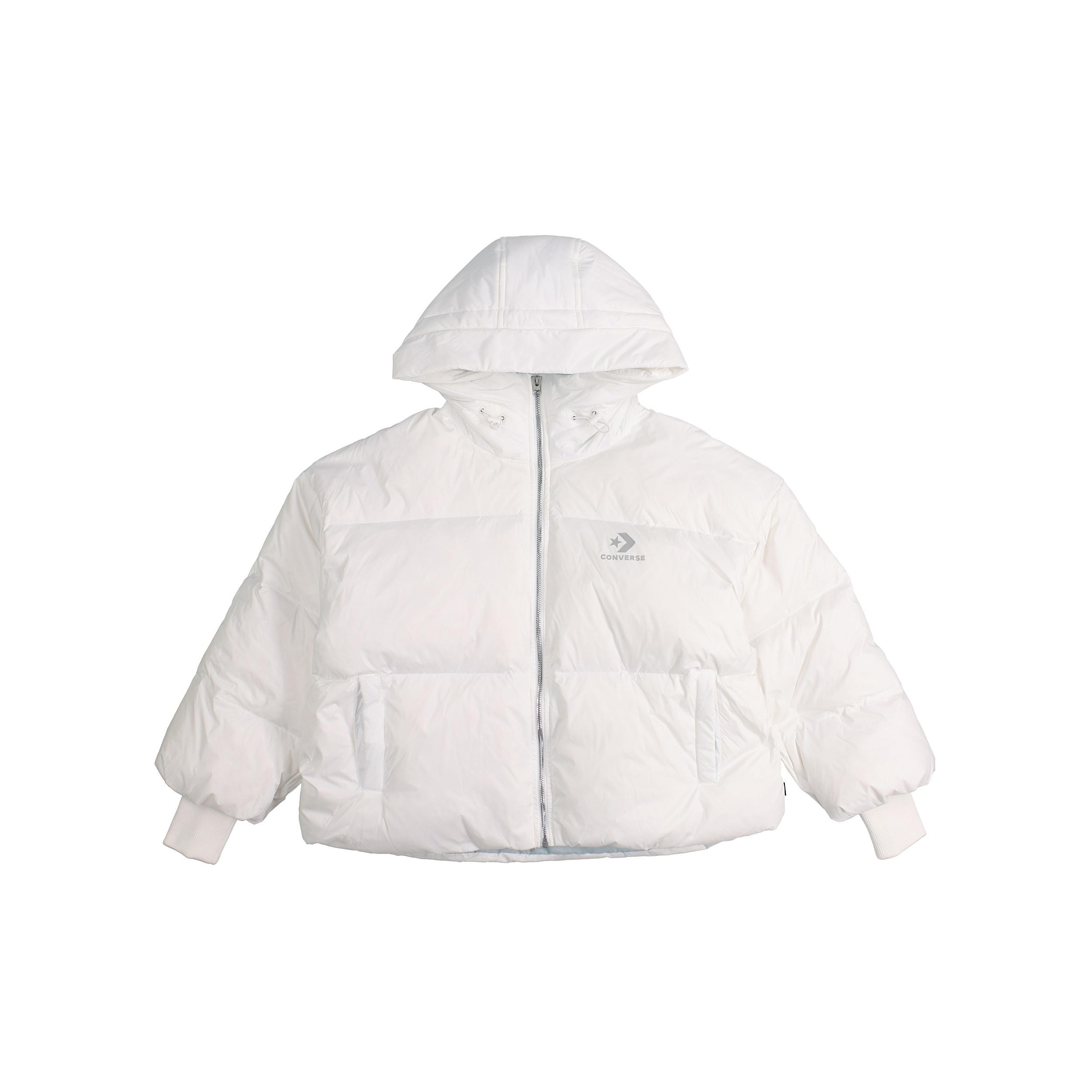 (WMNS) Converse Short Down Fill Puffer Hooded Jacket Asia Sizing  White  Women s 10019326-A01 L