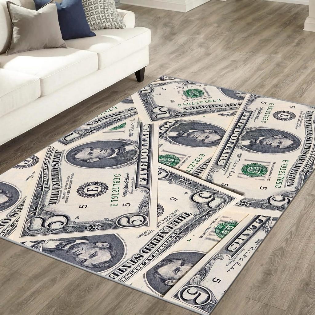 Living Room Rug US Dollar Bill Theme Carpet Non-Slip Soft Easy To Clean Durable Trendy Personalized Decor Area Home Decor Mat