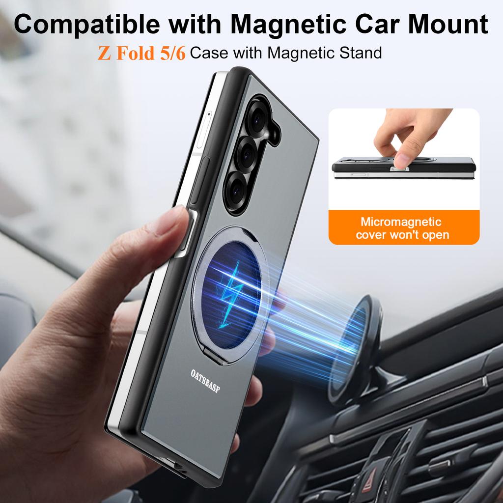 Oatsbasf für Samsung Galaxy Z Fold 6 5 Handyhülle Metall Flip Vollständige Abdeckung Schutzhülle mit 360° Drehung Magsafe Ständer