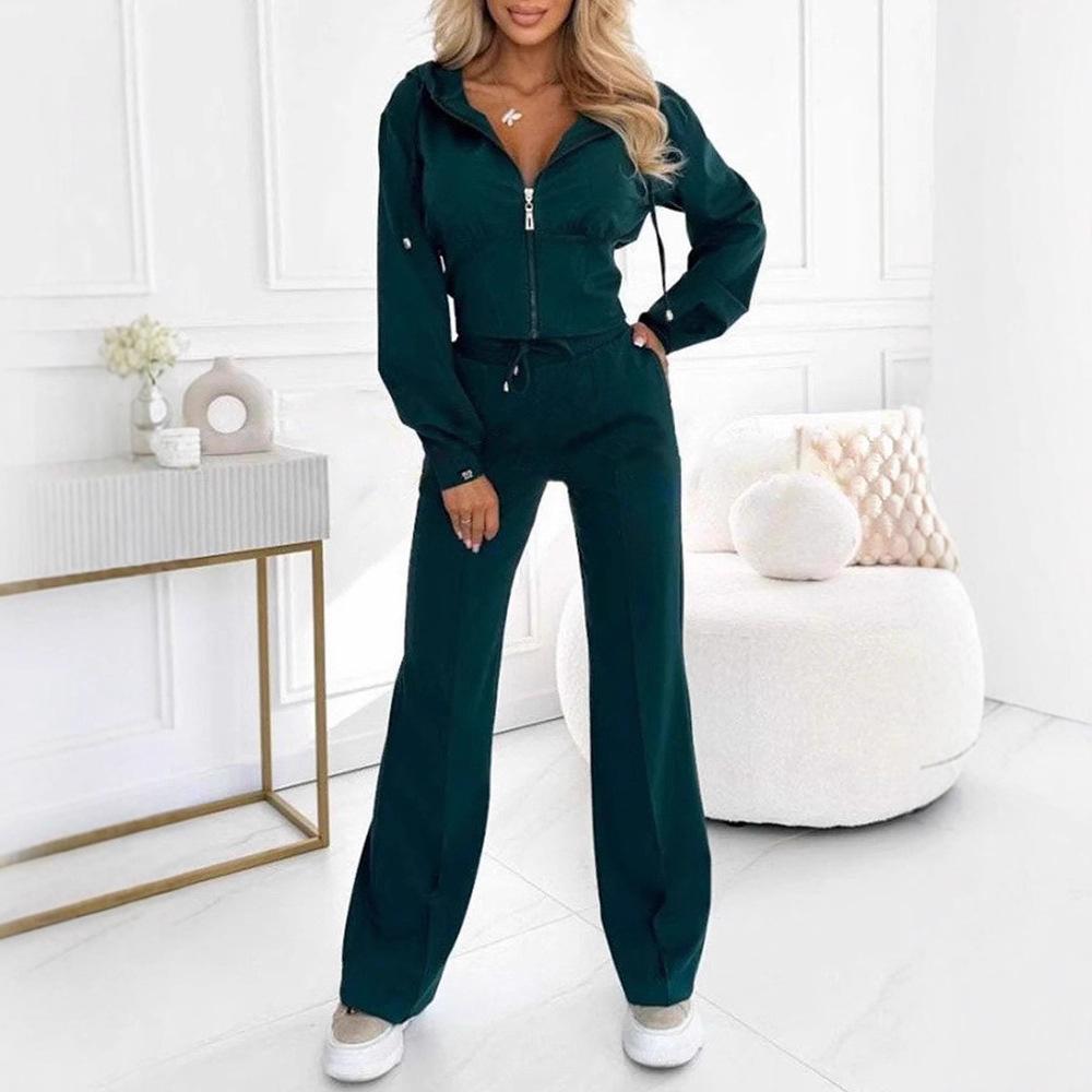 Women's Casual Tracksuit Set Long Sleeve Hoodie High Waist Wide Leg Pants Two Piece Outfit