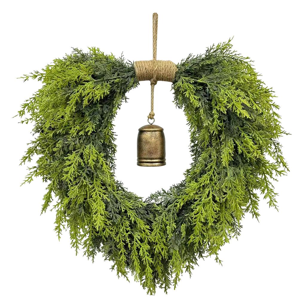 50cm Cedar Heart Shaped Bell Wreath Front Door Hanging Wreath Decor Versatile for Home Party Use
