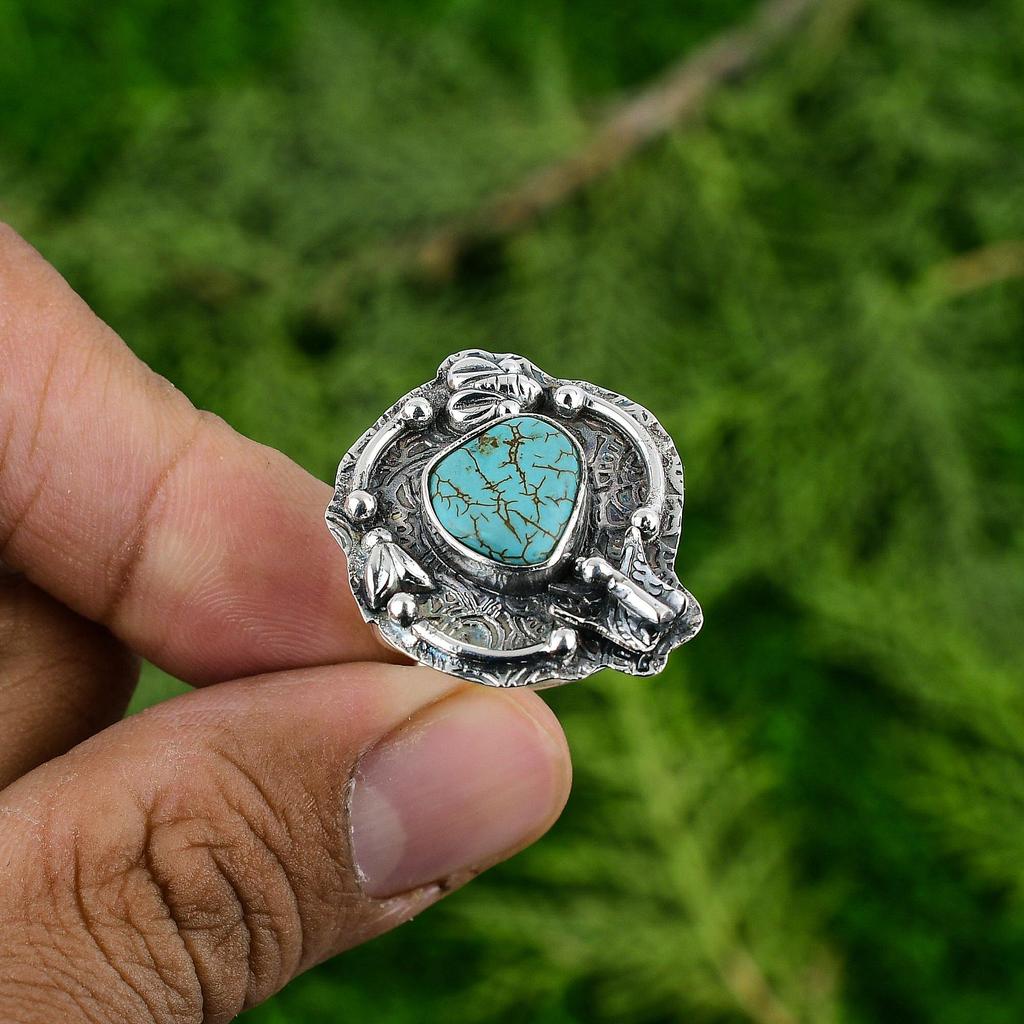 Gift For Her Natural Tibetan Turquoise Promise Adjustable Ring 925 Silver