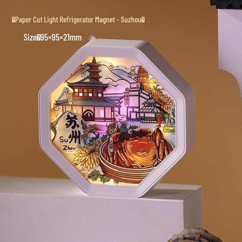 Guochao Paper Sculpture Fridge Magnet Souvenirs for Tourist Attractions