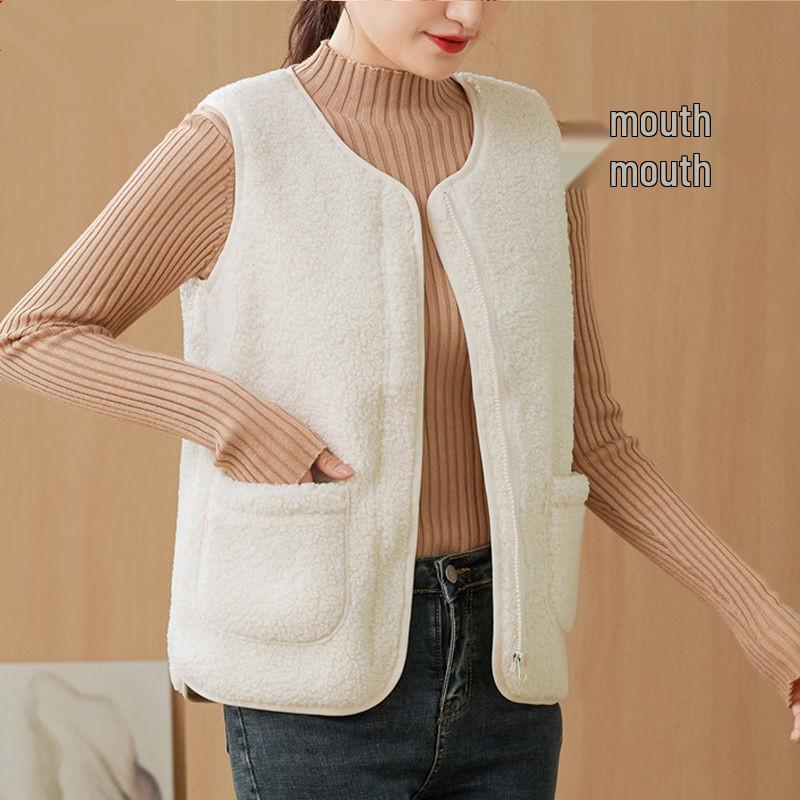 2024 Autumn/Winter Slim-Fit Korean Style Lambswool Vest - Warm, Versatile Sleeveless Fleece Jacket