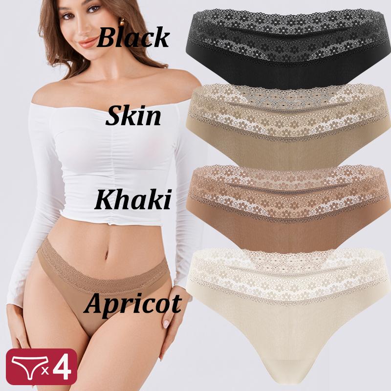 4Pcs Sexy Hollow Lace G-String Girl Underwear Cotton Ladies Thongs Solid Seamless Soft Female Panties Low Waist Lingerie