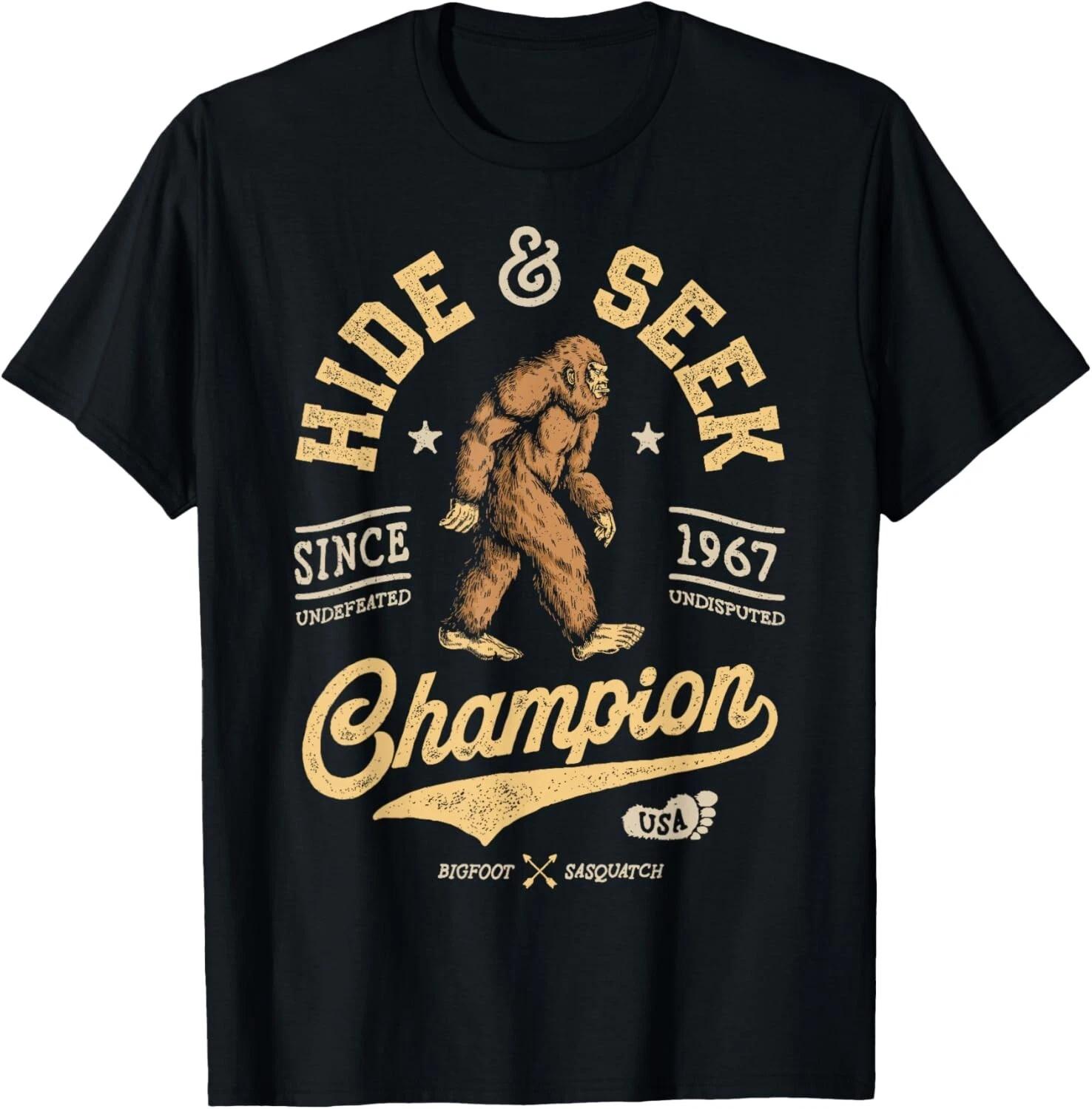 Bigfoot Hide And Seek Champion Funny Sasquatch Retro Vintage Gift Unisex T-Shirt L