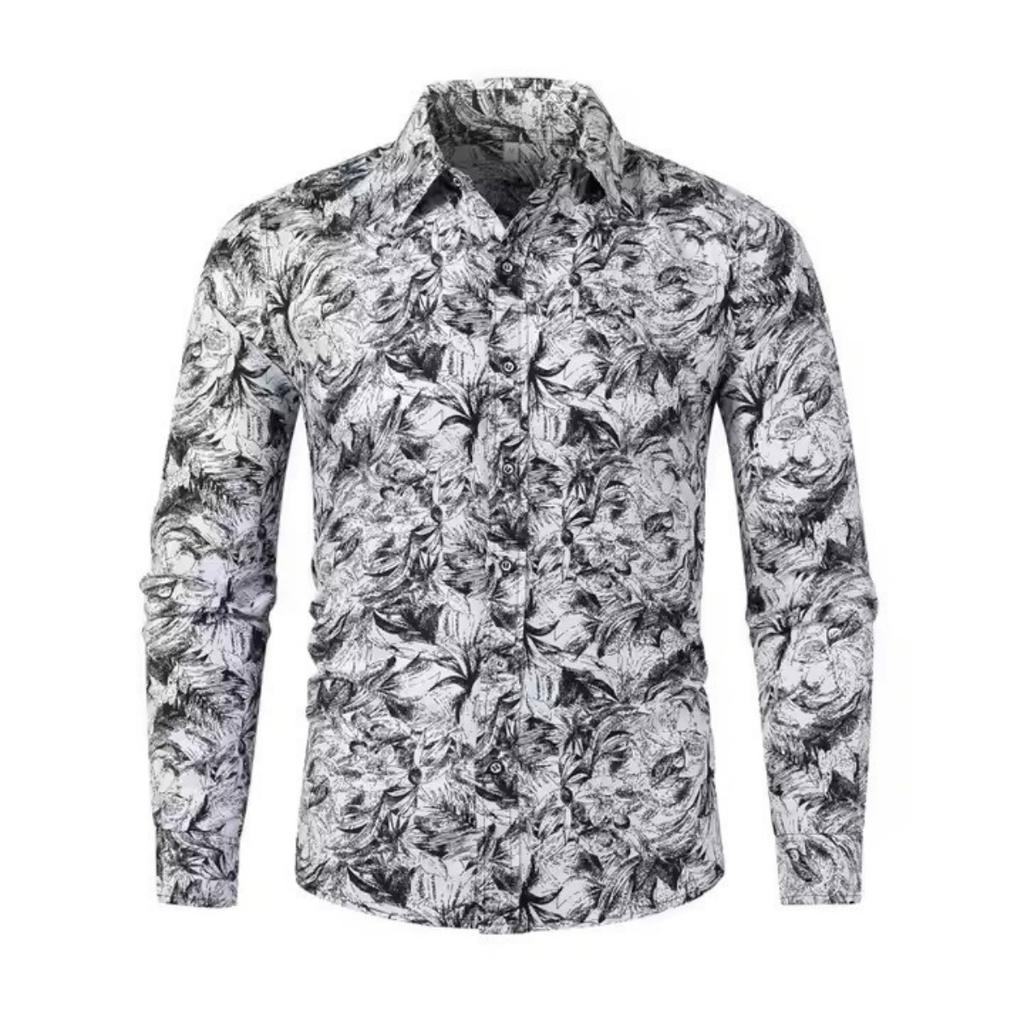 Fashion essential! Abstract print long-sleeve shirt, stylish casual wear for men