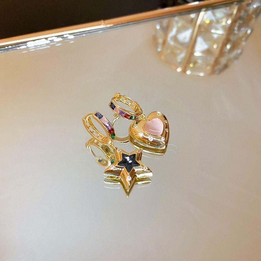 

Asymmetric Elegant French Vintage Star Pendant Korean Style Earrings Zircon Ear Stud Women Earrings