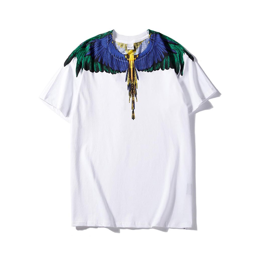 Marcelo Classic Phantom Wings Short Sleeve T-Shirt with Colorful Feathers and Lightning Design