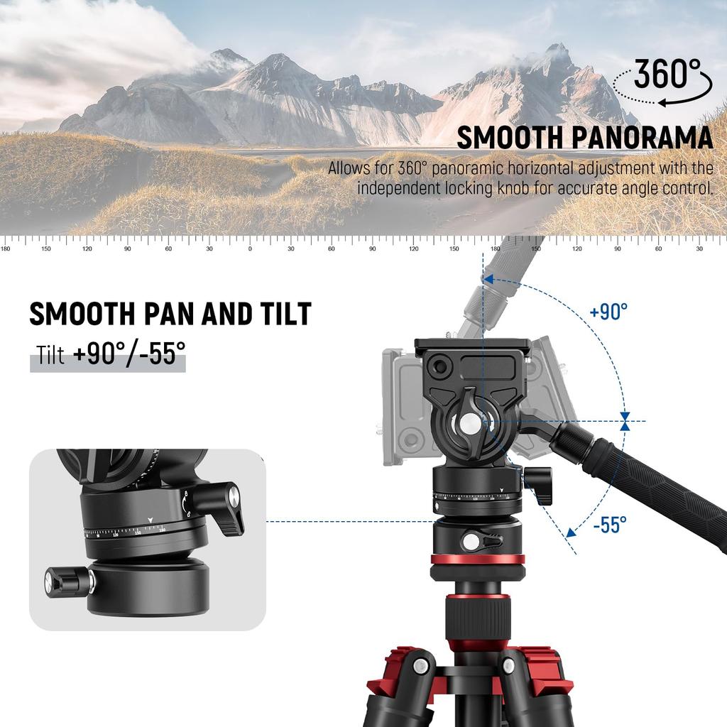 Neewer GM35 Tripod Fluid Head with Leveling Base Compact Metal with QR Plate and Telescopic for and Head Mounted Cameras and Maximum Load 5kg +/-7°