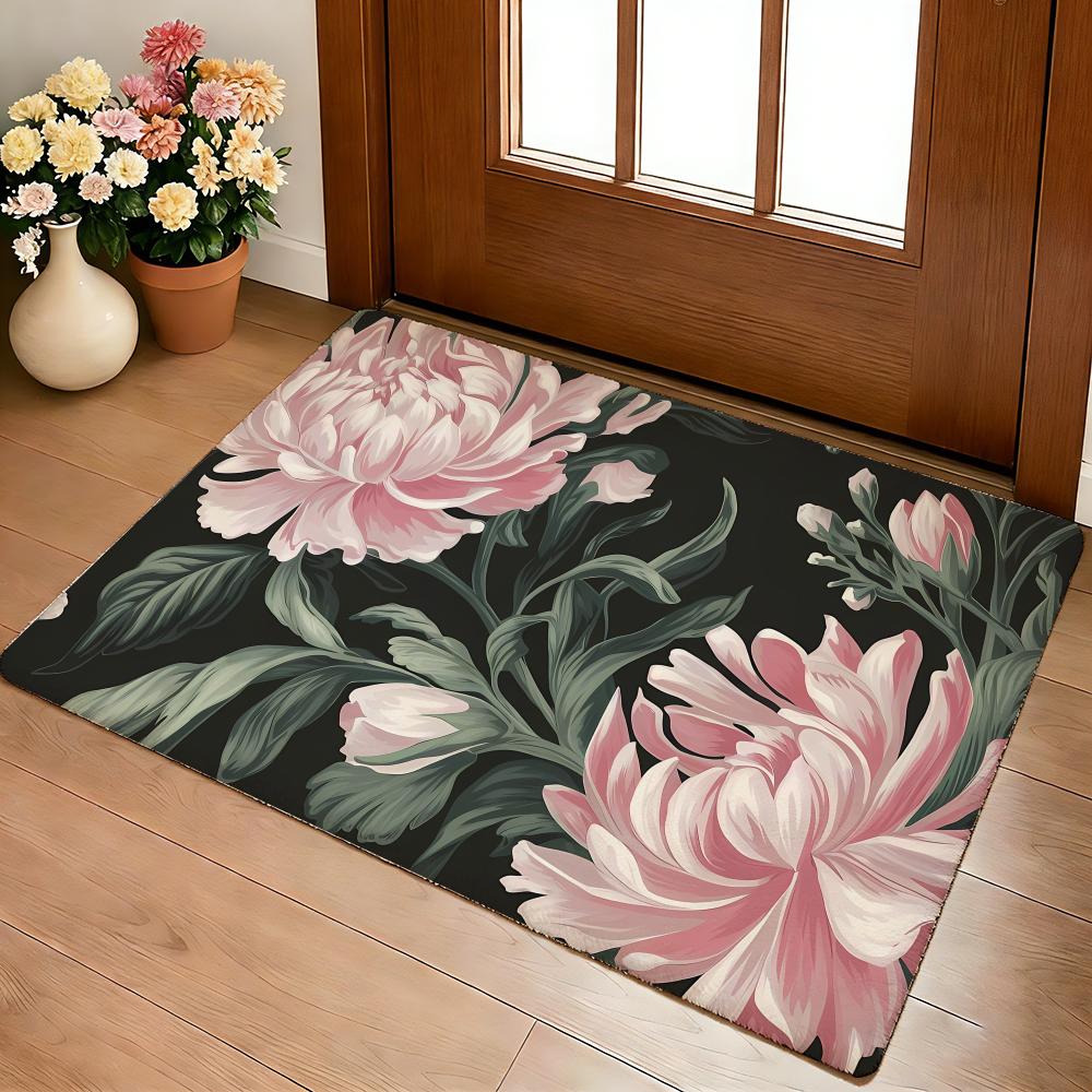 Tappetino per Pavimento Pittura Fiore di Peonia Morbido Spesso Antiscivolo in Flanella Accogliente per Arredo Soggiorno Camera da Letto Cucina Tappeti