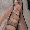 Sheer Black Thigh High Stockings With Ripped Detail Ultra Thin Seamless Pantyhose Women Slimming Fit T-Crotch Design One