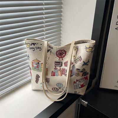 Bear Graffiti Shoulder Bag Women's Spring New Foreign Fashion Versatile Handbag Diagonal Span Bucket Bag