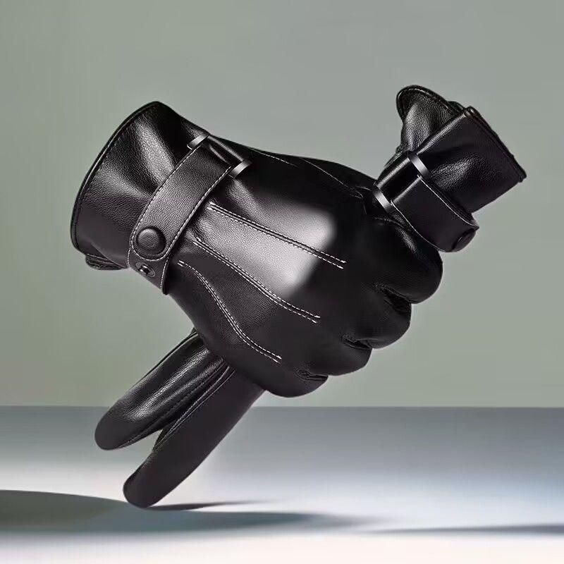 

Мужские зимние кожаные велосипедные перчатки с сенсорным экраном - Ветрозащитные, водонепроницаемые и с бархатной подкладкой для тепла. One Size