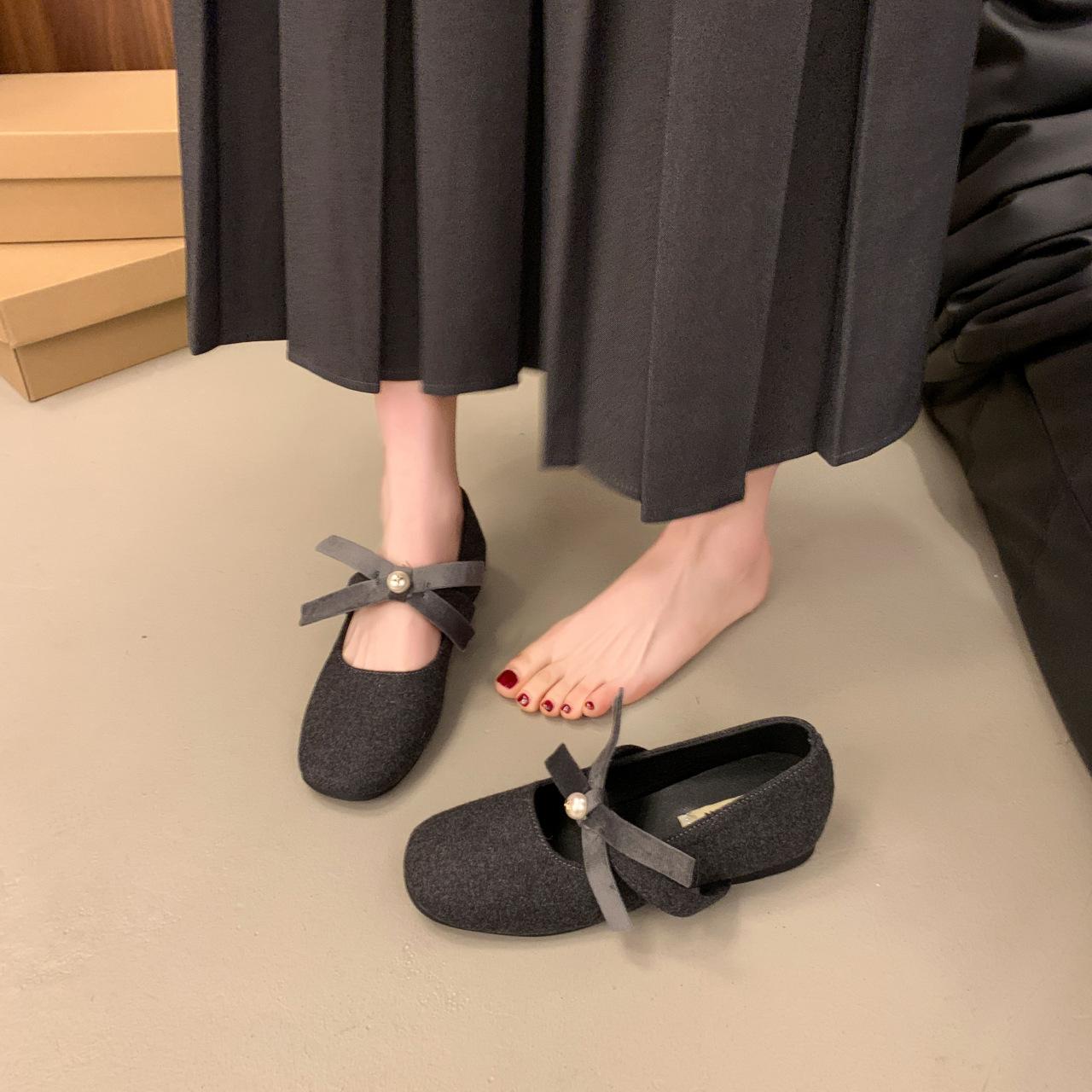 

CM Французские зимние туфли Мэри Джейн с 4 бантами, в стиле ретро, пушистые, женские, жемчужные, одинарные, с внутренней платформой, небольшой аромат 35 темно-серого