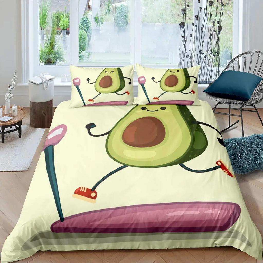Cartoon Avocado Duvet Cover Three-Piece Set Funny Pattern Bedding Set With Pillowcase