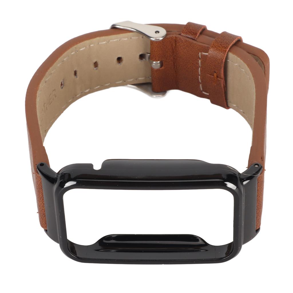 PU Leather Watch Band Waterproof Replacement Watch Wristband with Black Stainless Steel Case for   Band 7 Pro