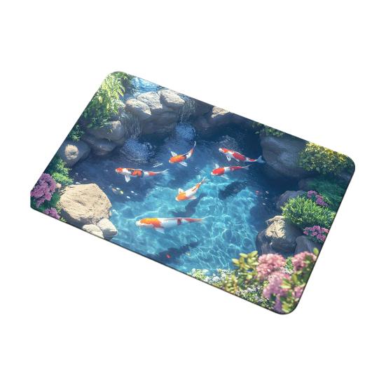 

3D Коврик для дна пруда Диатомовая земля Реалистичный Водный котлован Ковер с рыбами Впитывающий Нескользящий Коврик для ванной для прихожей Кухни Гостиной 60cm F