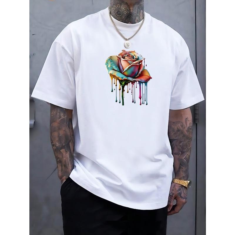 European Size Stylish Plus Size Men's Fashion Tee - Casual Short Sleeve Crew Neck Shirt for Street Style Enthusiasts - Comfortable, Breathable