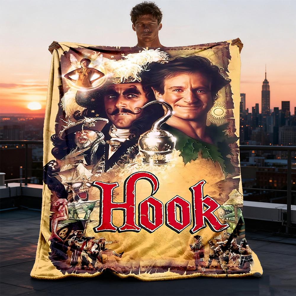 1pc Hook Movie Poster Outdoor Flannel Blanket Gift For Boys Girls Adults, Family Friends