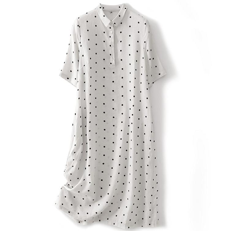 

Летнее новое платье-стойка с короткими рукавами из хлопка и льна средней и длинной длины для детей Mori, простое универсальное платье в горошек в стиле ретро для поездок на работу 2XL