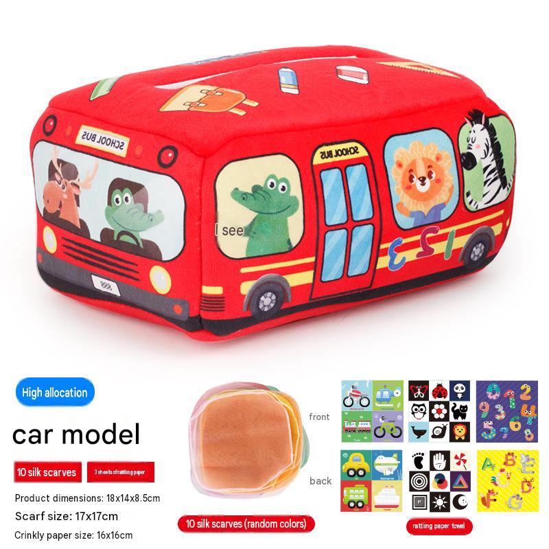 Baby Tissue Box Toy Silicone Montessori Early Learning Toy 0-12 Months Unbreakable Cloth Book Pull Out Toy Washable