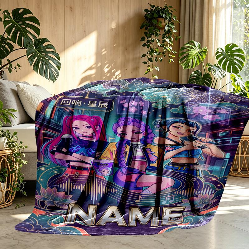 Custom Name Personalized Kpop Demon Hunter Print Blanket, Home Decor, Bedroom, Sofa, Camping, Couch, Gifts for Birthday Christmas