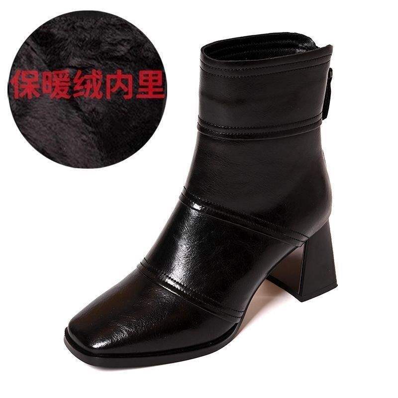 

Французские ретро ботильоны Челси 2025 осень и зима темперамент высокий каблук ботинки Мартина толстый каблук бархатные теплые короткие ботинки женские 40