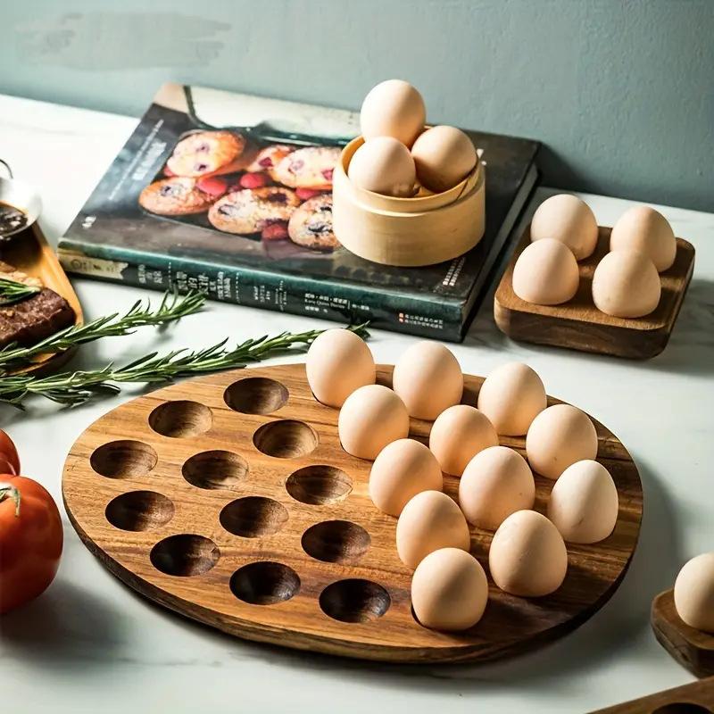 Modern Wooden Egg Storage Box - Multi-Compartment Kitchen Organizer for Fresh Eggs Perfect for Home Cooking Baking