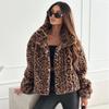 Autumn Long Sleeve Leopard Print Plush Short Jacket Women Elegant Winter Thick Velvet Plus Size Warm Coats Women Fashion Street Loose Coat Tops