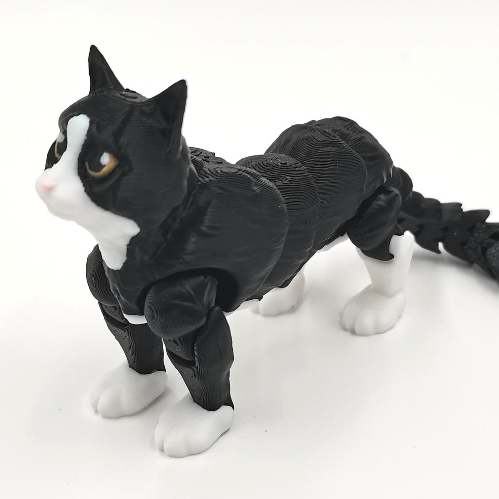 3D Printed Realistic Black Cat Model Toy with Movable Joints
