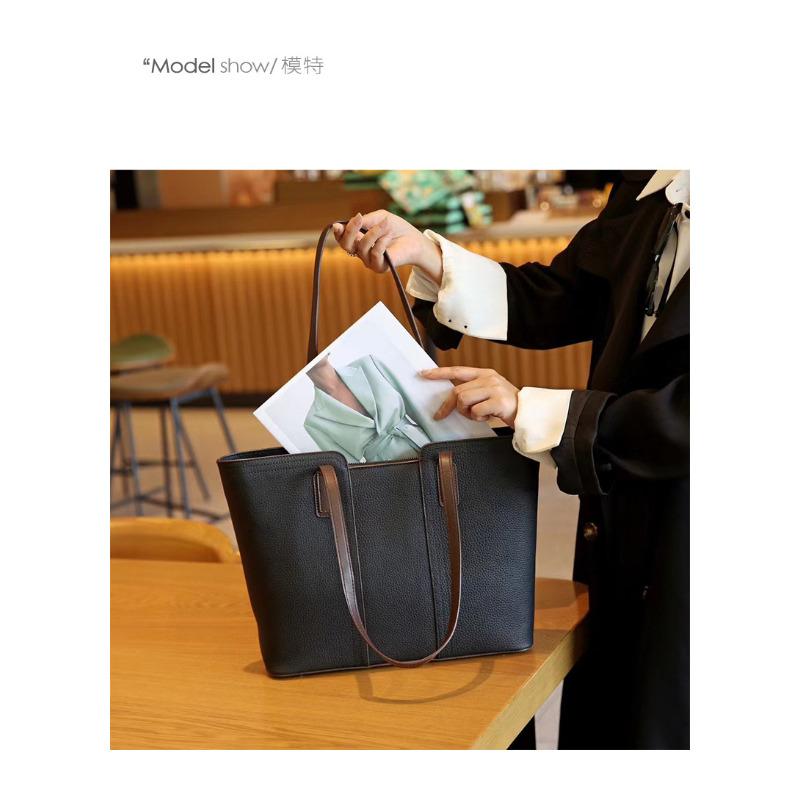 Genuine Leather Tote Bag for Women Large Capacity Commuter Shoulder Handbag Luxury Cowhide Office Purse with Zipper Closure