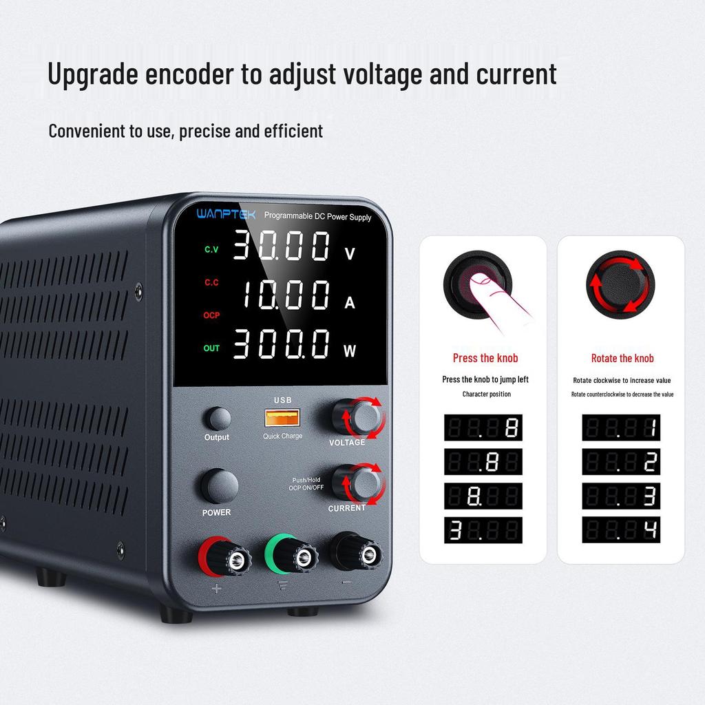 Gudong WPS3010H 30V 10A DC Power Supply with Short Circuit Protection & 18W USB Fast Charging