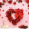 Valentine's Day Christmas Heart Shaped Wreath with Bow Pink Tinsel Door Decor Wedding Party Anniversary Wall Hanging