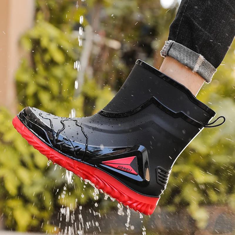 Fashion Winter Rain Working Boots for Men Casual  Ankle Men's Chef Rainboots Fashion Non-slip Fishing Shoe Men Waterproof Outdoor Boot