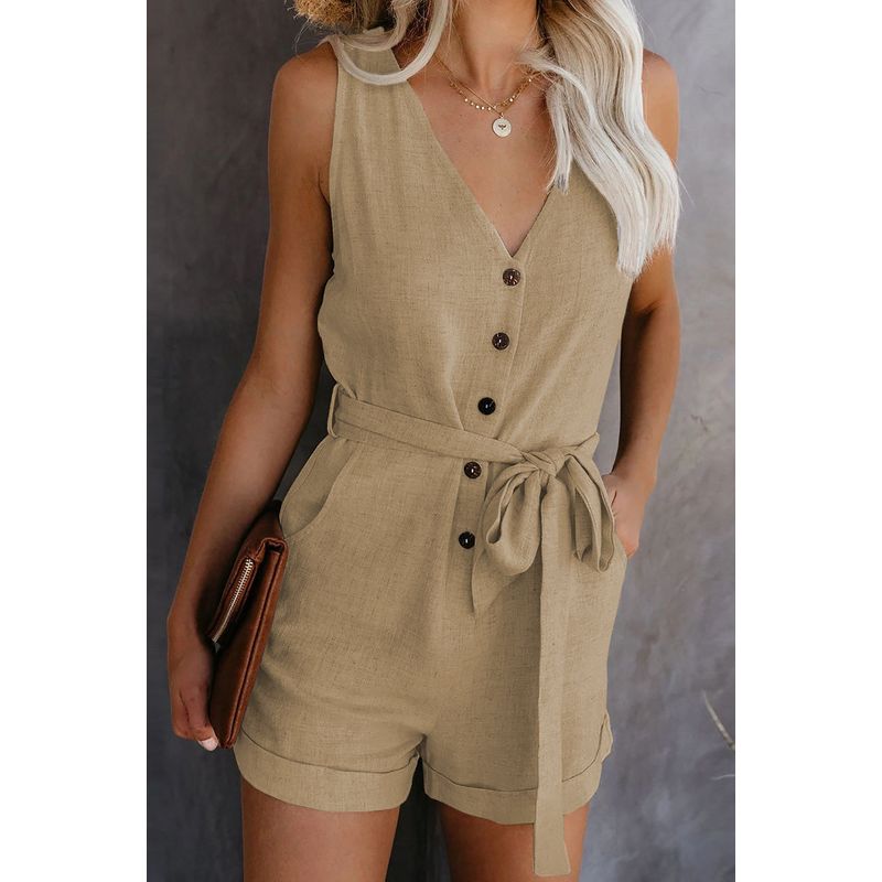 

Solid Color V-neck Sleeveless Jumpsuit Women Solid V-neck Sleeveless Jumpsuit Khaki 5XL