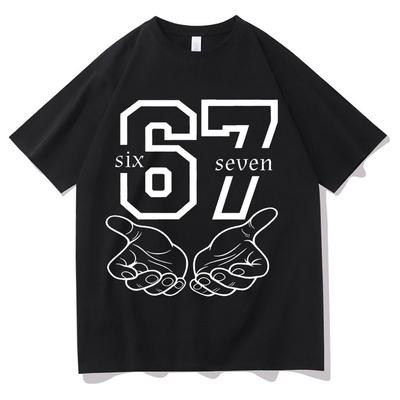 Funny 67 Hand Meme Number Print Men Women Short Sleeve Tee Shirt Fashion TShirts Round Neck Aesthetic Tops Hot Sale Streetwear